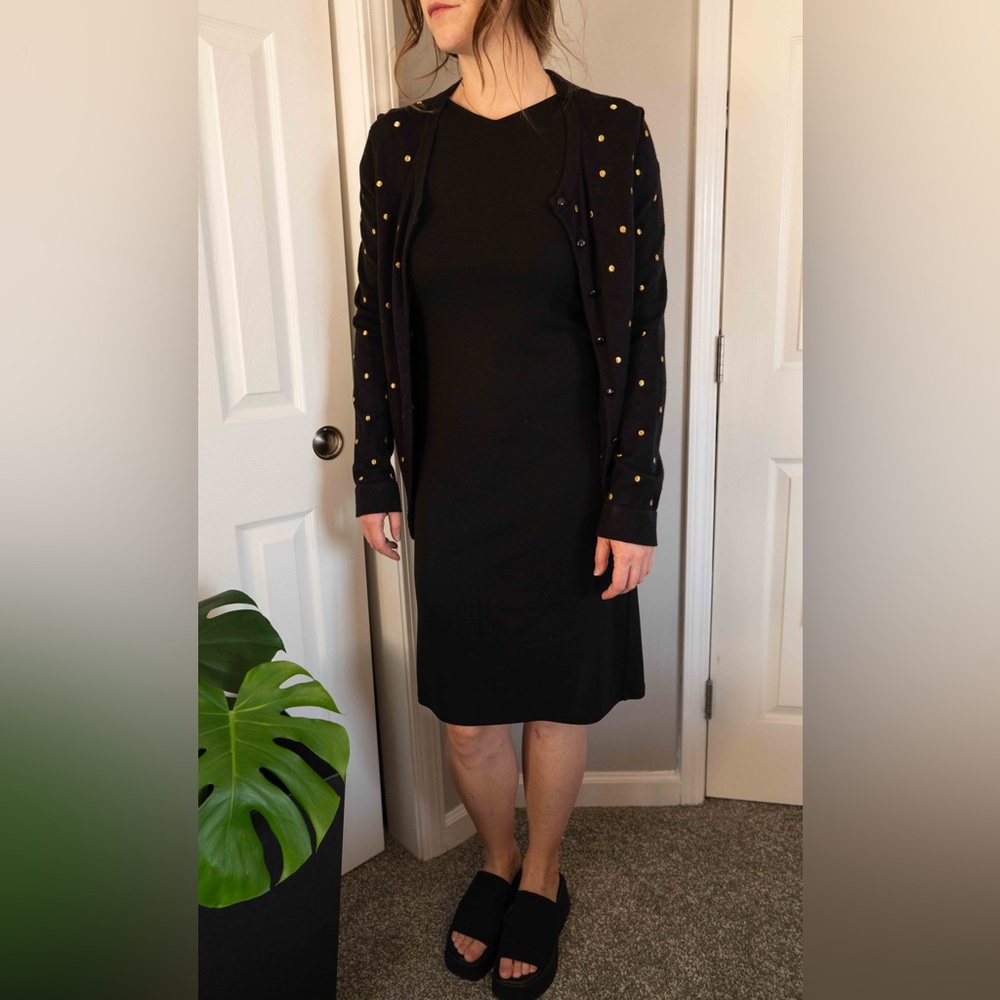 Charter Club black cardigan with gold poco dots size large